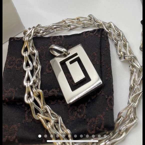 Authentic Gucci 5.5 mm wide vintage sterling silver chain +pendant unisex - Picture 12 of 15